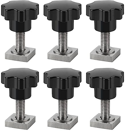 efuturetime 6 X T-Nut Adapter M8-30mm, Nutensteine Edelstahl 2x2x0.5cm mit Muttern und Unterlegscheiben für Dachträger Relingträger Dachbox Kompatibel zu Thule, M8-Sterngriffmutter