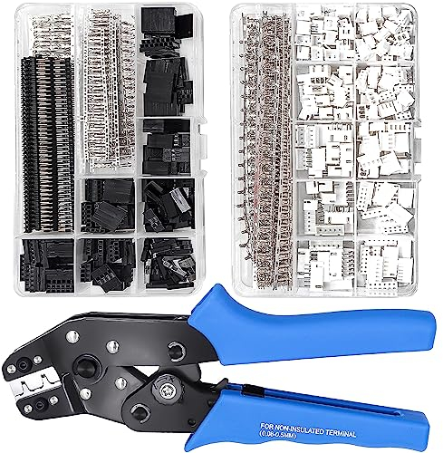 Taiss Dupont Crimpzangen-Set, Ratschen-Draht-Crimper mit 2,54 mm, 600 Stück Dupont-Steckern und 560 Stück JST XH-Steckern, Dupont-Crimper, JST-Crimper (0,08–0,5 mm², 28–20 AWG)