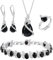 Clearine Teardrop Zirkonia Schmuck-Set für Outfit Halskette, Leverback Ohrringe Tennis Armband und einstellbare Ring Set Geschenk für Geburtstag/Valentinstag/Weihnachten Schwarz Silber-Ton