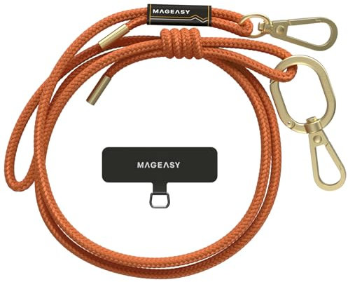 MAGEASY Universal Cell Phone Lanyard - Anti-Theft Rope Crossbody Phone Strap for iPhone 16 Pro Max & Most Smartphones, for Men & Women | 6mm Orange