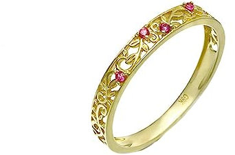 KnSam Gelbgold 14 Karat Au585 Ring Echtes, Reben Hochzeitsring mit Korund - Rot & Rund, 14K Gold Bandringe Eheringe für Damen, Gold, Gr.65