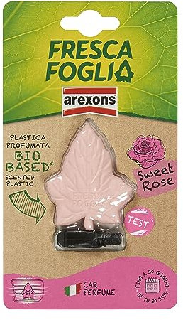 AREXONS Fresca Foglia Bocchetta, Profumatore Auto Gusto Sweet Rose, con Plastica Profumata Bio-Based, Fino a 30 Giorni di Durata