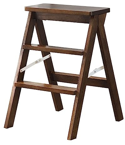 Escalera Plegable Banco Alto De Cocina Taburete De Madera Escalera De Tres Peldaños Material De Madera De Caucho (Color : A, S : 63CM)