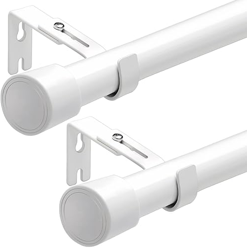 Venwemong 2 Läufe Ausziehbar Gardinenstange 2m Vorhangstange Weiß Curtain Rod mit Halterungen aus Edelstahl Verstellbare mit Kappenknäufen Endstück für Fenster Wohnzimmer Küche Esszimmer, 110-220CM