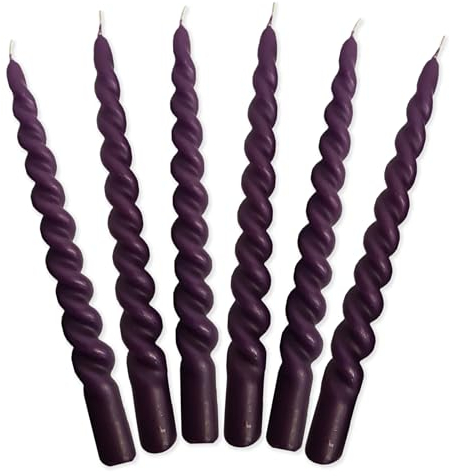 LUMELY dänische Premium gedrehte Kerzen Lila, 6er Pack, Höhe 24cm, Ø 2,2cm, Brenndauer ca. 7 Stunden, bunte Stabkerzen gedreht, Leuchterkerzen, Deko Kerzen Set, Dänische Kerzen (Lila)