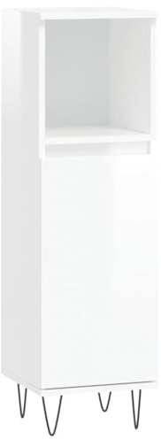 vidaXL Modern Bathroom Storage Solution - High Gloss White Cabinet with Flexible Door Installation, Engineered Wood and Iron Feet