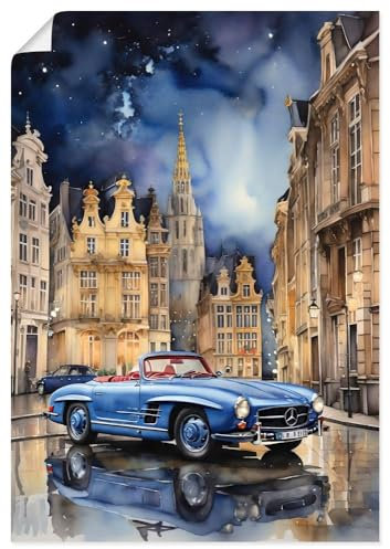 ARTLAND Wanddeko Poster & Kunstdrucke Wandposter Auto Cabrio Sportwagen Oldtimer Klassiker Mercedes 190SL U5CS
