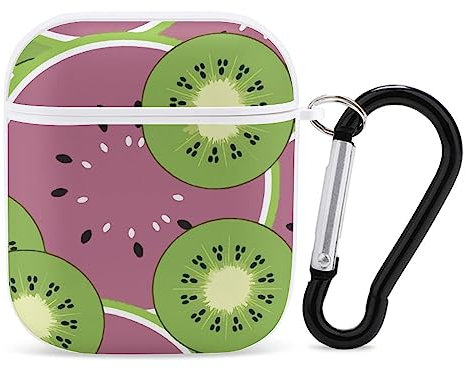 Custodia protettiva rigida per auricolari AirPods 1 e 2, motivo kiwi e anguria, con portachiavi