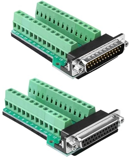 PENGLIN 2 Stück DB25 Stecker Buchse Breakout Board Steckverbinder, RS232 D-SUB Seriell 25 Poliger Port Terminal Lötfrei Adapter mit Mutter