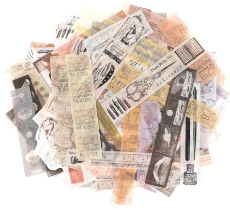 InnoHHustle 120 Stück Vintage Washi Aufkleber Set - Retro Sticker für Scrapbooking, DIY-Projekte & mehr - Blumen, Fliesen & Bücher Muster - Selbstklebend - Papierreiniger