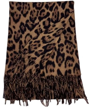 Secret for Longevity Pashmina-Schal, extra groß, lang, Schwarz / Braun / Hellbraun, Kamel, Karamell, Ozelot, Leopardenmuster, Gepard, Tierdruck, Pashmina, mittelschwer, Kaschmir-Gefühl, 71,1 x 177,8