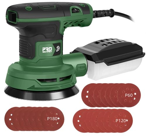 Prostormer 5-Inch Random Orbital Sander with 21PCS Sandpapers, 8000-13000RPM, 2.6AMP Palm Sander with 6 Variable Speeds, Dust Collection For Polishing, Sanding