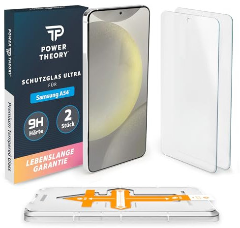 Power Theory Schutzglas für Samsung Galaxy A54 Schutzfolie, Glas Displayschutz mit Schablone, Displayschutzfolie, Glas Folie mit Anbringhilfe [2 Stück]