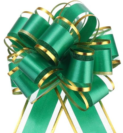 QUARKZMAN 5 Stück Geschenk Schleife 10cm Geschenkbänder Matte Ziehschleife Groß Dekoschleife für Geschenkverpackung Hochzeit Tüten Weihnachten Körbe Auto Deko, Grün