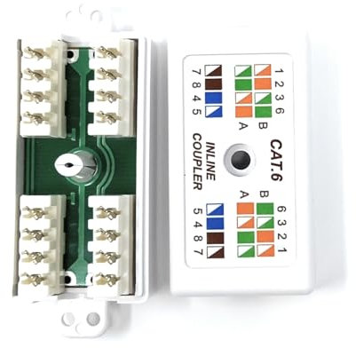 DRUT CAT6 Inline PunchDown Krone Coupler, Cable Joiner for CAT 6 Ethernet Network Cables (White)