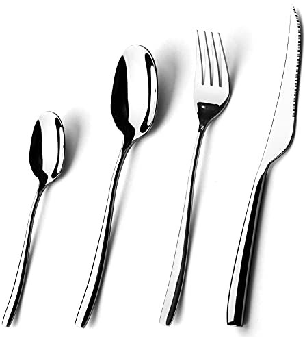 SANLI Luxe Couverts De Table 6 personnes, 24 Pièces Un Service De Table Inox Couteau Fourchette Cuillère Ensemble.