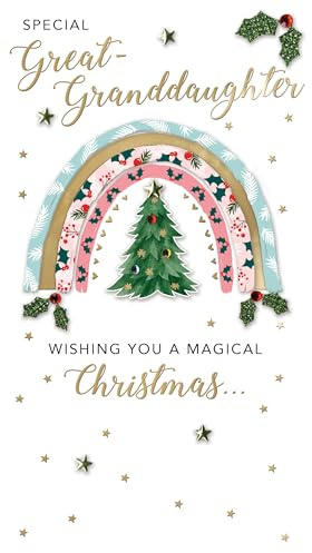 Embellished Great-Granddaughter Champagne Hand-Finished Christmas Greeting Card XCDC443