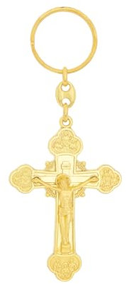 RZRHMUHN Porte-clés en forme de croix orthodoxe russe, crucifix orthodoxe russe, bijou de prière orthodoxe religieuse pour homme et femme, doré, Or
