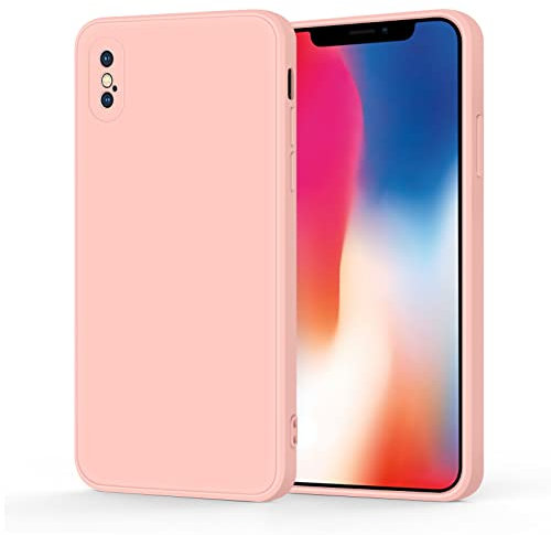 Meliya Coque Compatible pour iPhone X/XS 5.8”, Étui en Silicone avec Doublure en Microfibre Souple, Conception Spéciale de Bord Droit (Rose)