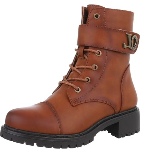 Ital Design Damen Stiefeletten mit Klettverschluss und Blockabsatz, runde Spitze