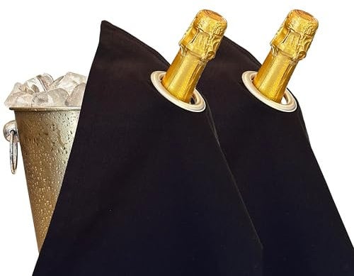 BOTTLECLOTHS - Classic Collection, Paños para Botellas con Anillos de Metal para Cubos de Hielo, Algodón, 42 cm, Agujero de Esquina (Negro con Anillo de Metal Plateado, Paquete de 2 )