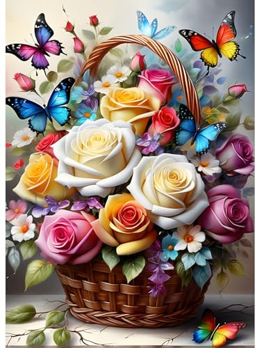 GDYEEH 5D Fleurs Colorées Peinture Diamant Painting Kit, DIY Papillons Art du Diamant Complet Kits, Fleurs Diamond Art Kits Strass Point de Croix Painting pour Adultes Débutants Maison Décor 30x40cm