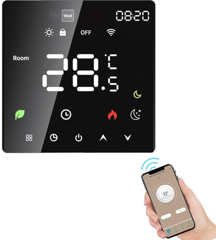 Termostato di riscaldamento a pavimento, termostato ambientale, termostato di riscaldamento, elettrico intelligente, WiFi, touch screen, controllo tramite (riscaldamento dell'acqua