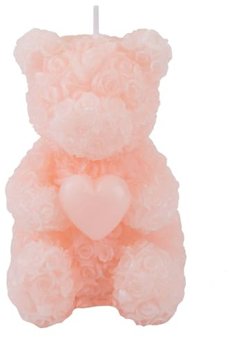 VFM e-Store - Valentines Scented Rose Candle Bear Loved Ones - Romantic Gift for Birthdays, Valentine's Day Christmas - 10cm Pink