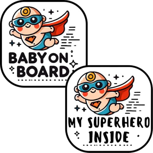 Superhelden-Baby-on-Board-Aufkleber-Set, 2 Stück, Auto-Sicherheitsaufkleber Baby on Board + My Superhero Inside, lustige Vinyl-Fensteraufkleber für Autos, Stoßstangen, SUVs, einfach abzuziehen
