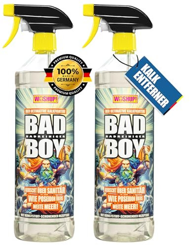 WOSHUP 2er Set Badreiniger Extra Stark, Entfernt Kalk & Seifenreste mühelos – Schont Oberflächen, für langanhaltenden Glanz – Bad und WC Reiniger, Kalkentferner Dusche, Toilettenreiniger, Putzmittel