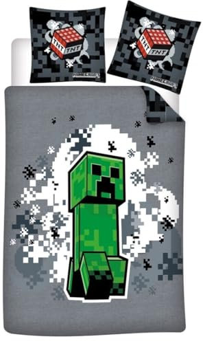 Minecraft Bettwäsche 2-TLG. Set 135x200 cm mit Creeper & TNT Motiv – Wende-Bettwäsche mit Kissenbezug 65x65 cm – Gamer-Design aus Baumwollmischung – pflegeleicht & atmungsaktiv