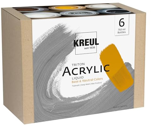 KREUL 17798 - Triton Acrylic Liquid Set Base & Neutral Colors 6 x 750 ml, Technikset mit hochwertigen Künstler-Acrylfarben für Untermalungen, Skizzen sowie zum Aufhellen, Abdunkeln und Grundieren