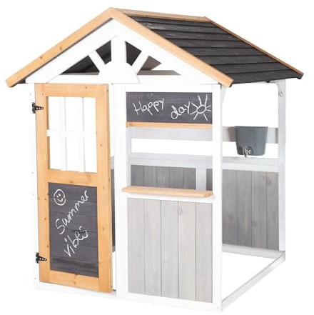 roba Spielhaus Outdoor Kinder ab 18 Monaten - Gartenhaus aus Holz mit Verkaufstheke & Wasserhahn - Kreatives Spielgerät für draußen - Erweiterbar mit Zubehör-Küche & Picknicktisch - Mehrfarbig