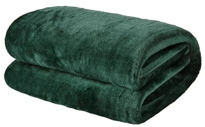 Brentfords Fleece Throw Blanket for Bed, Soft Warm Cosy Plain Throws for Sofas Settee Armchairs Winter Blankets Decorative Fluffy Christmas Throw King Size Bed Throws, Green - 200 x 240cm