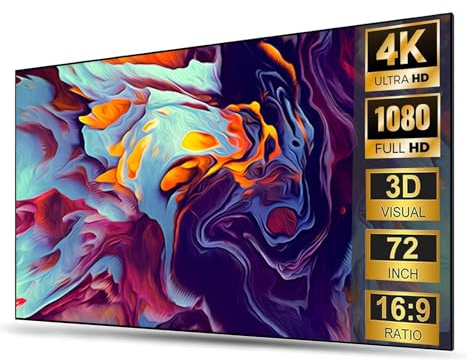 Écran de Projection, Cadre Fixe 72/80/84 Pouces, 4K/8K Ultra HD 16:9, Compatible avec Projecteurs à Focale Longue et Ultra-Courte(72in)