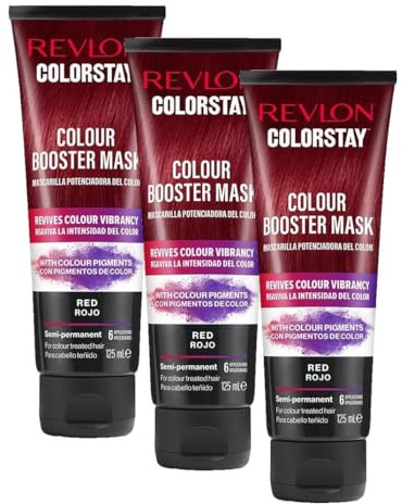 REVLON ColorStay Booster Mask, Mascarilla Potenciadora del Color, Coloración Temporal que Aporta Hidratación, Brillo y Neutraliza Reflejos, Hasta 6 Usos, Tono Rojo 125 ml (Paquete de 3)