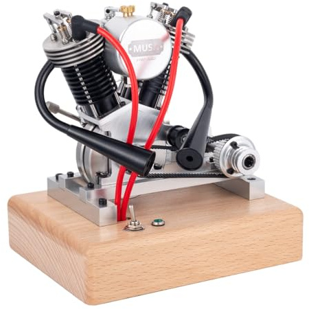 MechEdu Funktionsfähiger Modellbau Motor, V-Twin 4-Takt-Kickstart Benzinmotorradmotor Modell, Geschenk Für Dampfsammler Und Industrie-Enthusiasten (RTR/Upgrade-Großversion)