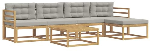vidaXL Outdoor-Sofagarnitur 6 pcs Weiß und Hellgrau 79 x 79 x 37 cm, Patio-Lounge-Set, modernes Outdoor-Sofa, wetterfestes Gartenmöbel, Akazienholz