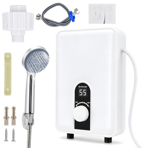Mini chauffe-eau électrique 6000 W avec écran LED, 230 V, pour cuisine et douche, salle de bain, sans prise, résistant à la pression, étanche IPX4, classe énergétique A