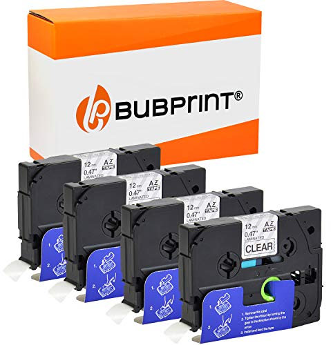 Bubprint 4x TZE-131 kompatibel als Ersatz für Brother P-touch Bänder 12mm TZE131 TZE 131 für P-Touch 1280 2430PC 2730VP 3600 9500PC 9700PC D400VP D600VP P700 P750W Schwarz auf Transparent