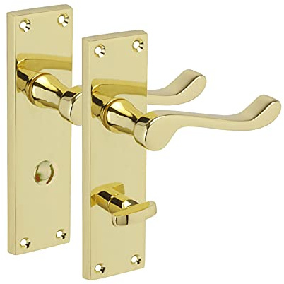 Brass Bathroom Door Handles with Victorian Scroll Levers on Backplate H751014PB