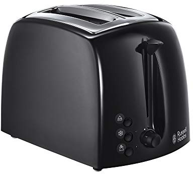 Russell Hobbs Textures 2 Slice Toaster (Extra Wide Slots, 6 Browning levels, Frozen, cancel & reheat function with indicator lights, Removable crumb tray, 850W, Black matt & high gloss finish) 21641