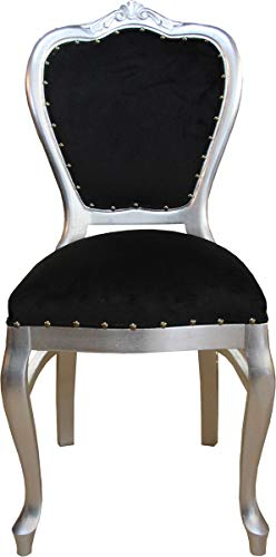 Casa Padrino Barock Luxus Damen Stuhl Schwarz/Silber - Damen Schminktisch Stuhl - Limited Edition