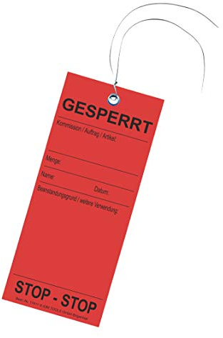 150 Hängeetiketten - Drahtanhänger - Warenanhänger: wetterbeständige Folie - Motiv GESPERRT - 60x140 mm - Staffelpreise für Businesskunden ab 3, 6 oder 11 Verpackungseinheiten (VE)