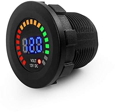 QWORK® Voltmetro digitale 12V, Indicatore di tension 12V con display a LED Voltmetro, misuratore di tensione universale impermeabile per camion ATV UTV barca veicolo marino moto