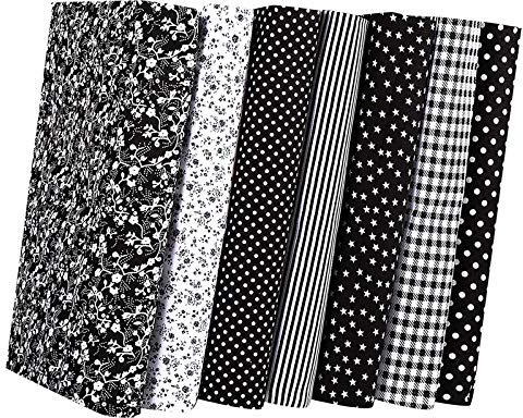 Cotton Craft Fabric Bundle Patchwork,Fabric Fat Quarters Bundles 7PCS 50 x 50cm Sewing Patchwork Different Pattern Cloths DIY Scrapbooking Artcraft (Black)