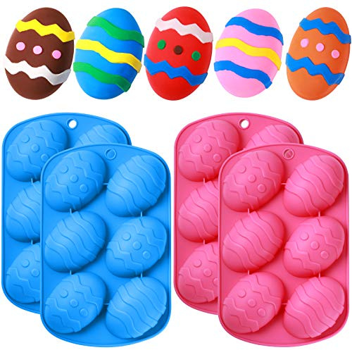 4 moldes de silicona con forma de huevo de Pascua para hornear galletas de Pascua y dulces de silicona para hacer tartas, chocolate, dulces, gelatina, molde para hornear