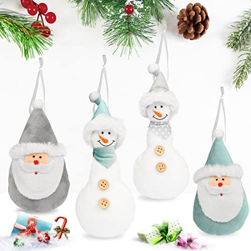 Bluelves Weihnachtswichtel, 4 Stück Weihnachtsanhänger Set, Weihnachtsmann Anhänger aus Plüsch​, Weihnachten Schneemann Anhänger aus Filz, Christbaum Figuren Anhänger, für Weihnachtsbaum Deko