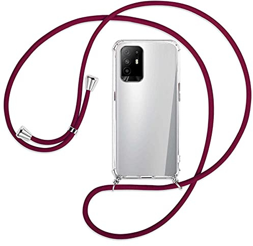mtb more energy® Handykette kompatibel mit Oppo A94 5G, F19 Pro+ 5G (6.43'') - dunkelrot - Smartphone Hülle zum Umhängen - Anti Shock Full TPU Case
