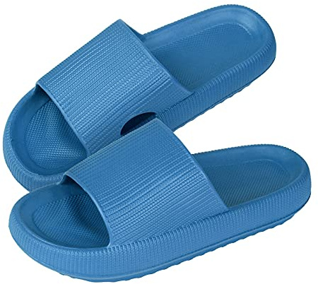 MUYOGRT Cloud Sliders Women Men, Non-Slip Cloud Slippers Women Summer, Soft Flip Flops Bathroom Slippers, Pillow Sliders for Pool Shower Beach(Blue, 9.5/10)